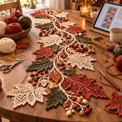 Autumn Leaf Table Runner & Coaster Set Crochet Pattern PDF – Botanical Lace