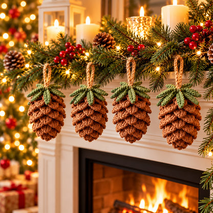 Realistic Pine Cone Crochet Pattern PDF – Rustic Christmas Woodland Ornament