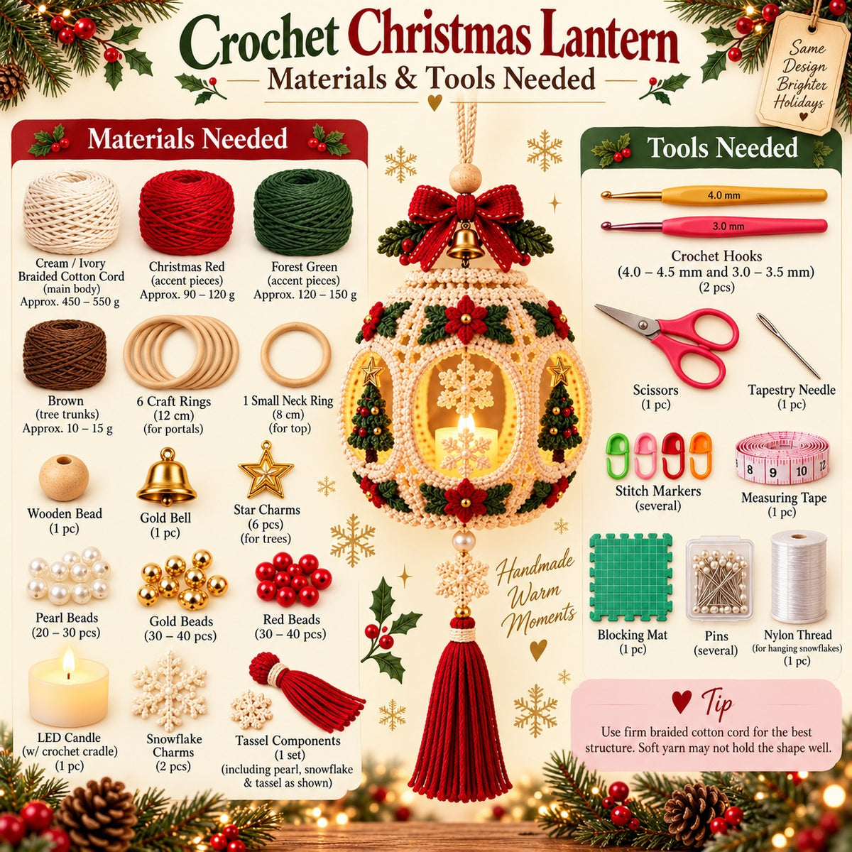 Crochet Christmas Lantern Pattern PDF – Light-Up Hanging Holiday Decor