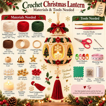 Crochet Christmas Lantern Pattern PDF – Light-Up Hanging Holiday Decor
