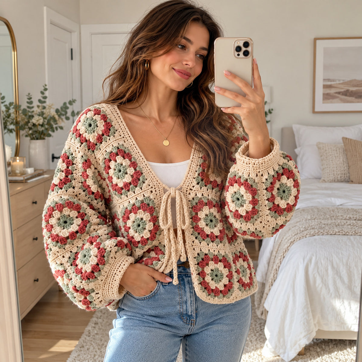 Boho Granny Square Cardigan Crochet Pattern PDF – Vintage Style