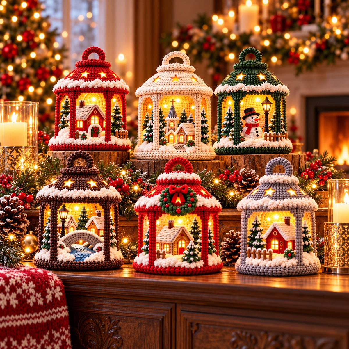 7-in-1 Winter Village Lantern Crochet Pattern Bundle PDF – Christmas Decor