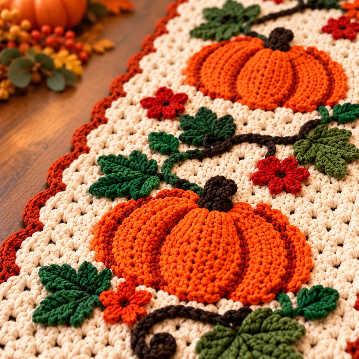 Crochet Pumpkin Table Runner Pattern PDF – Fall & Thanksgiving Decor