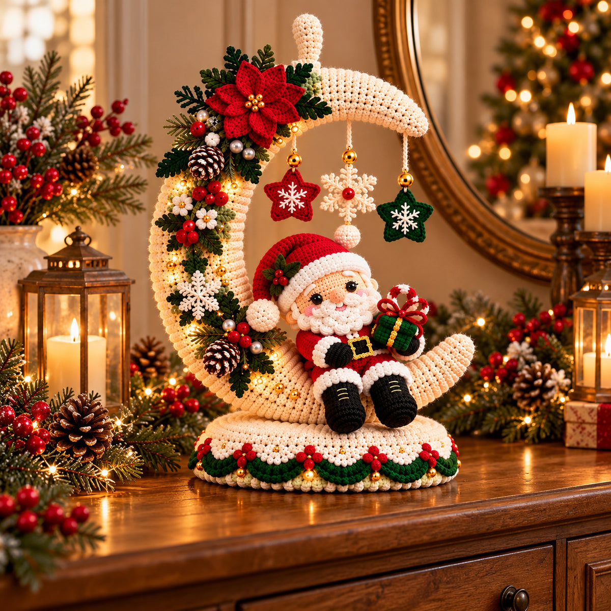 Santa Moon Christmas Centerpiece Crochet Pattern PDF – Holiday Table Decor