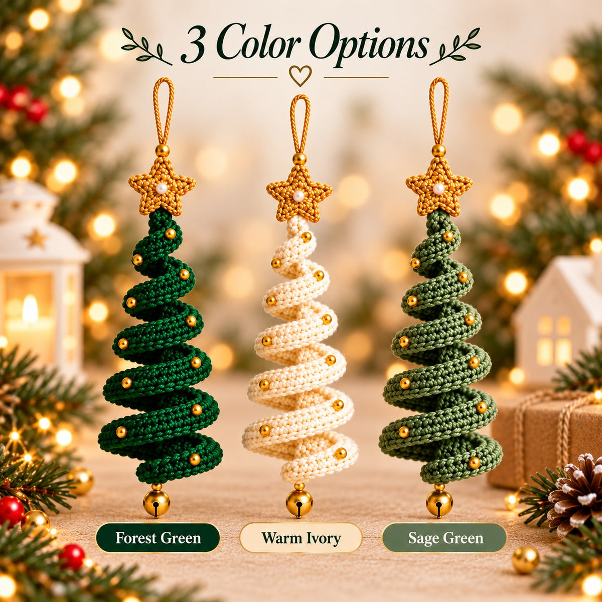 Christmas Tree Crochet Ornament Pattern PDF – Hanging Spiral Xmas Decor