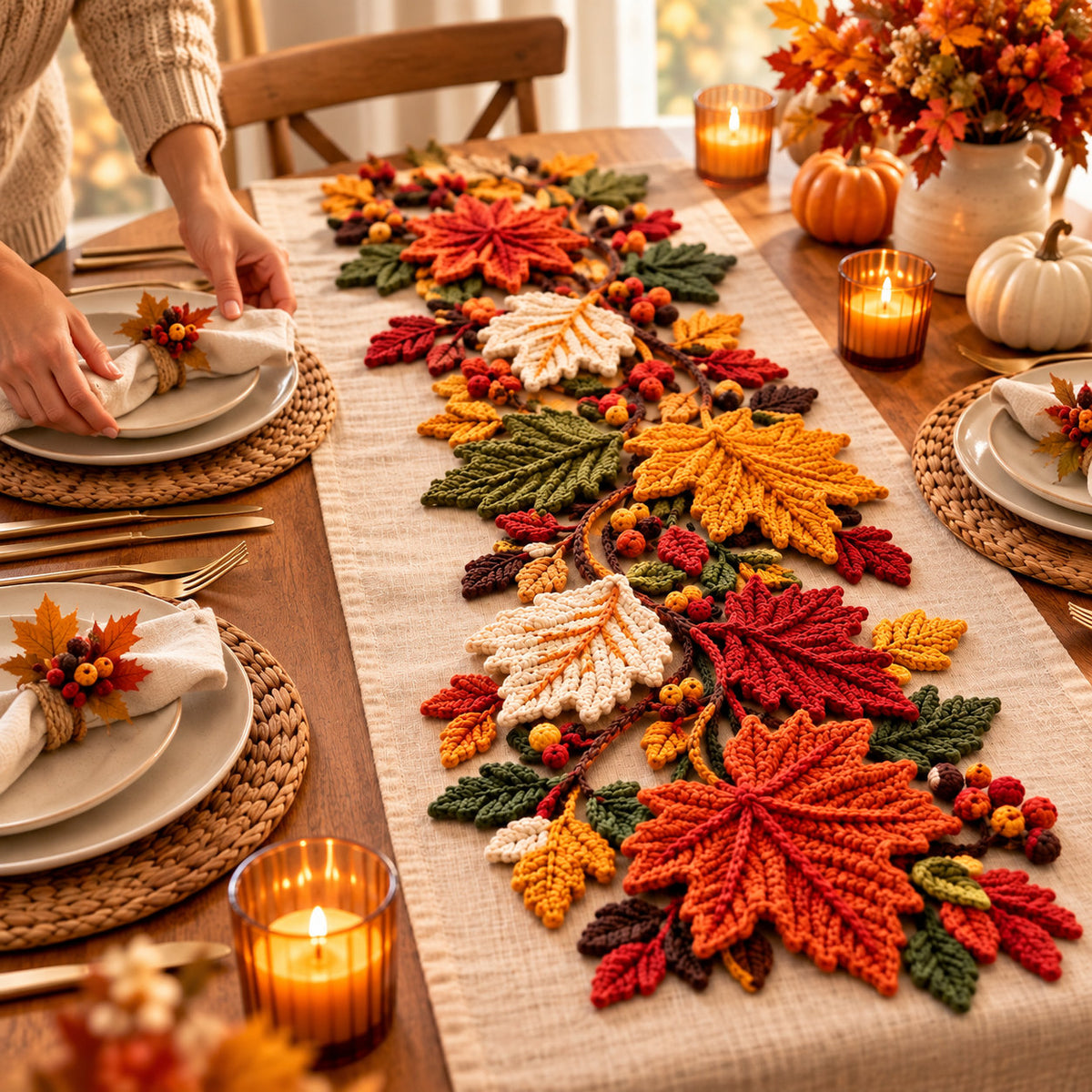 Maple Leaf Crochet Pattern PDF – Fall Table Runner & Thanksgiving Decor