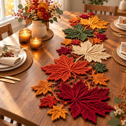 Autumn Maple Leaf Table Runner Crochet Pattern – Botanical Fall Decor PDF