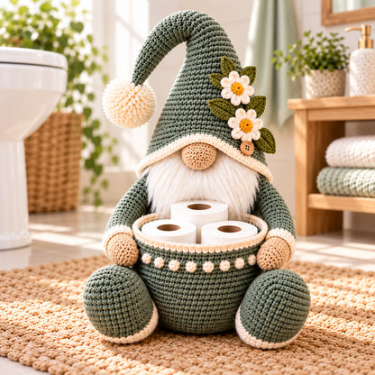 Gnome Toilet Paper Holder Crochet Pattern PDF – Bathroom Storage Basket