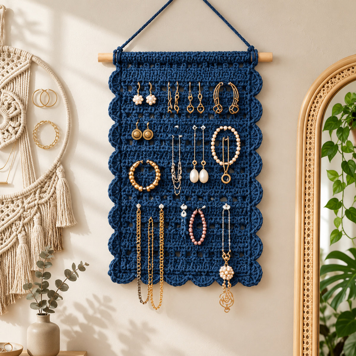 Crochet Jewellery Holder Pattern PDF – Boho Wall Hanging Organizer