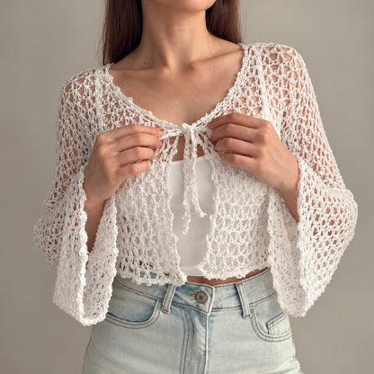 Angel Cardigan Crochet Pattern PDF – Made-to-Measure Sequin Mesh Tie Front