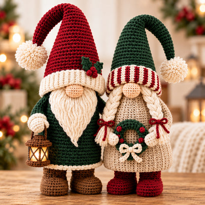 Winter Gnome Couple Crochet Pattern PDF – Scandinavian Christmas Amigurumi