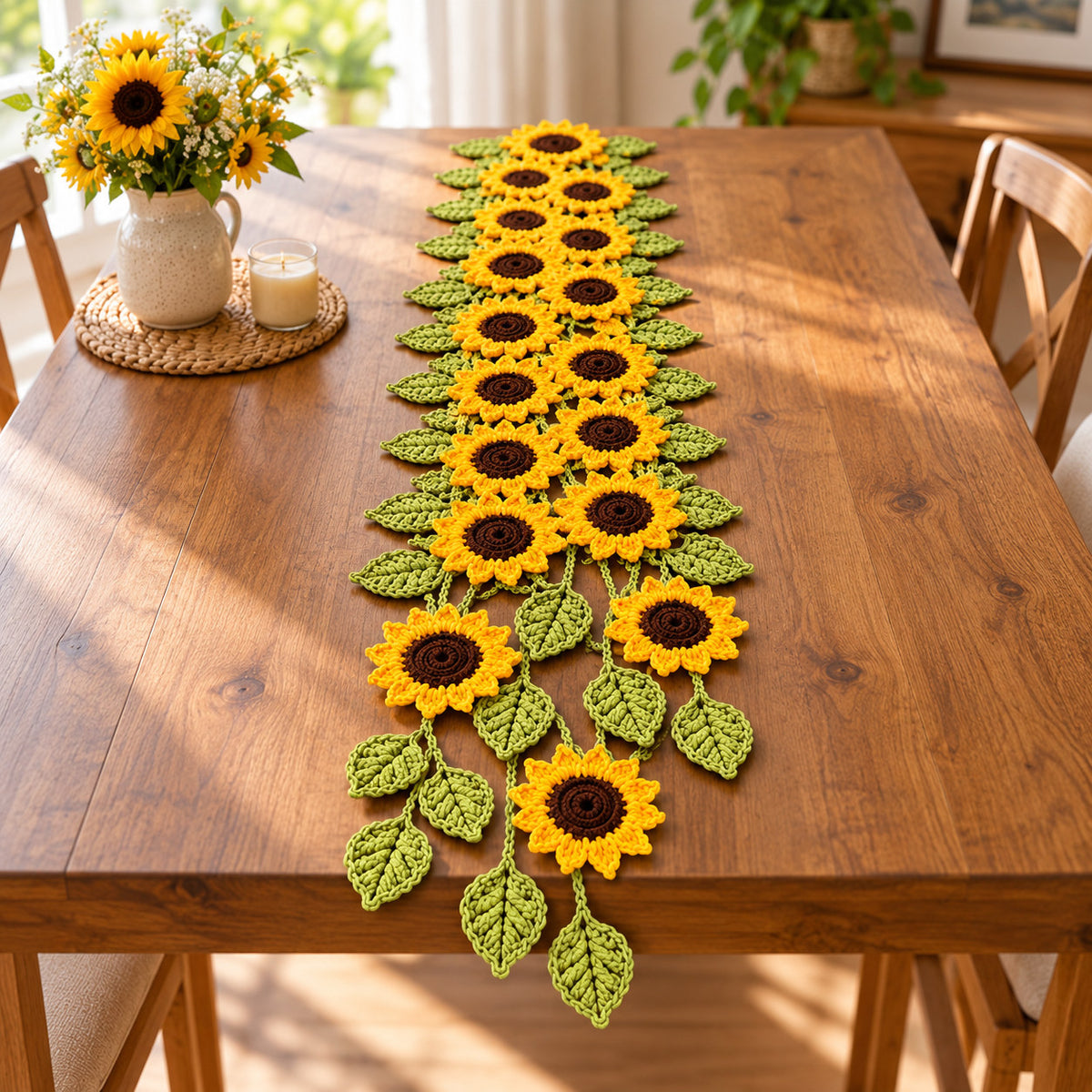 3 Crochet Table Runner Patterns Bundle PDF – Autumn Leaves & Sunflowers