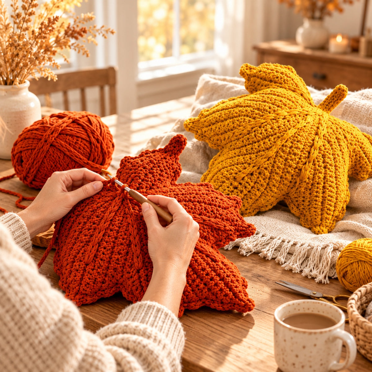 Maple Leaf Pillow Crochet Pattern PDF – Beginner Fall Home Decor