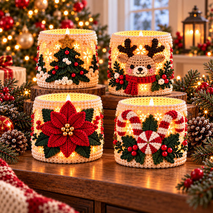4 Christmas Luminary Crochet Patterns Bundle PDF – Reindeer, Tree, Poinsettia & Peppermint