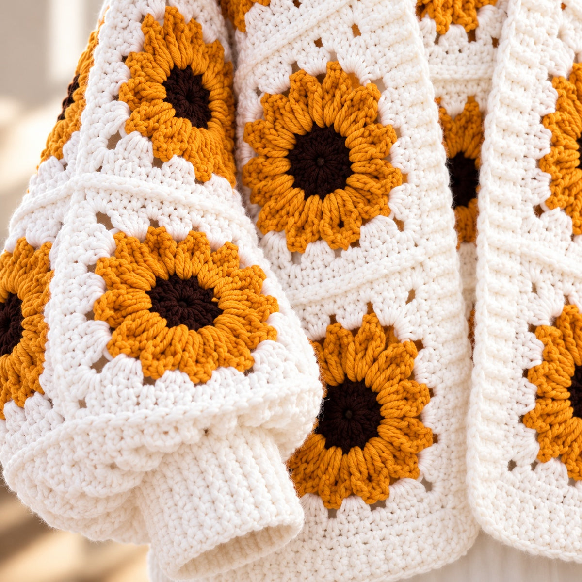 Sunflower Granny Square Cardigan Crochet Pattern PDF – Oversized Floral Jacket