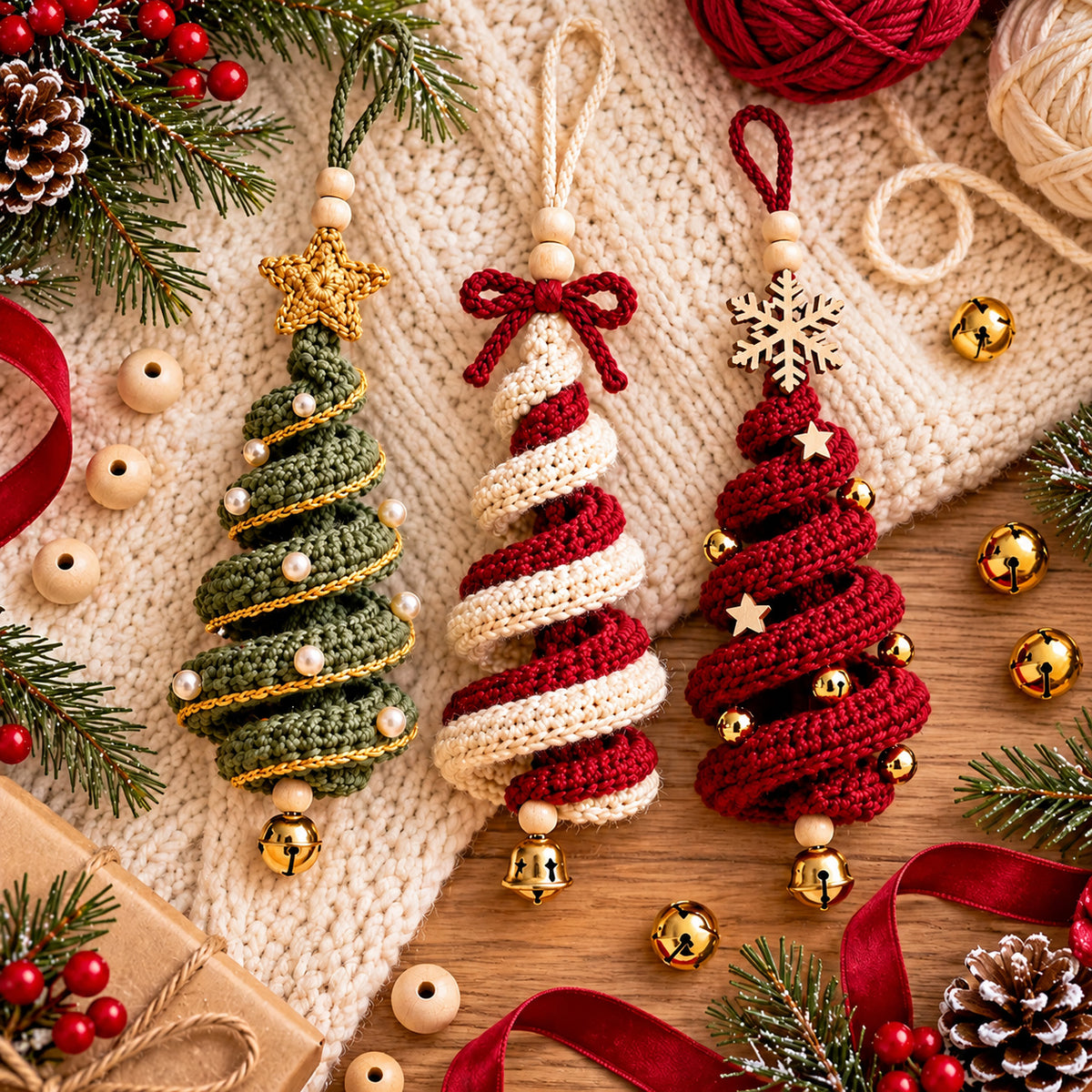 Spiral Christmas Tree Ornament Crochet Pattern PDF – Holiday Hanging Decor