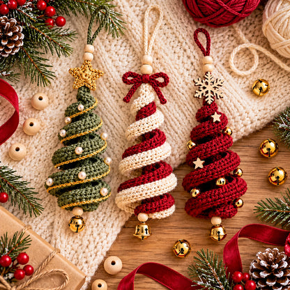 Spiral Christmas Tree Ornament Crochet Pattern PDF – Holiday Hanging Decor