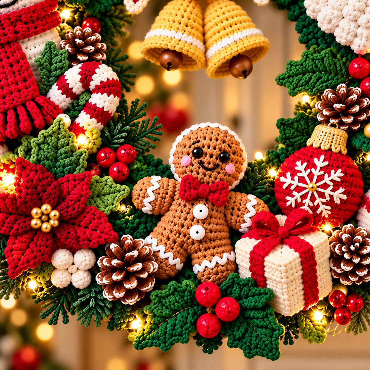 Christmas Wreath Crochet Pattern PDF – Santa, Snowman, Gingerbread & Poinsettia
