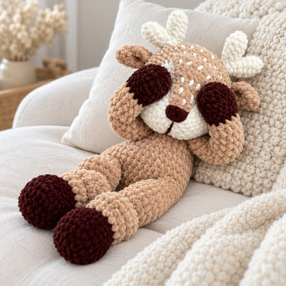 Reindeer Crochet Pattern PDF – Plush Low-Sew Amigurumi Deer Toy