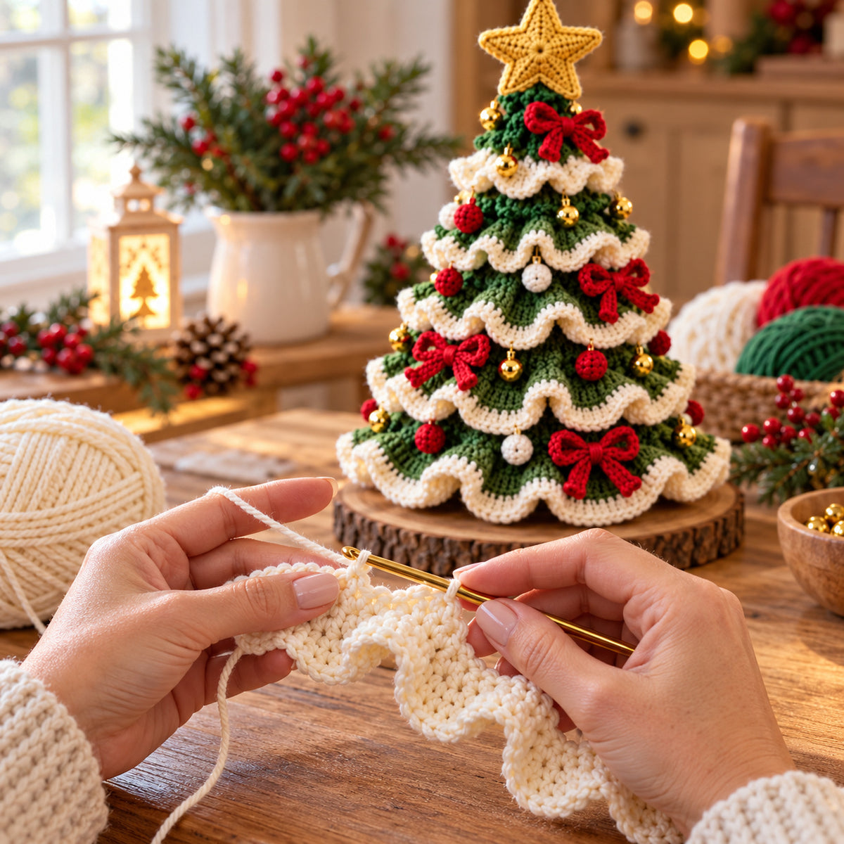 Ruffled Christmas Tree Crochet Pattern PDF – Holiday Table & Mantel Decor
