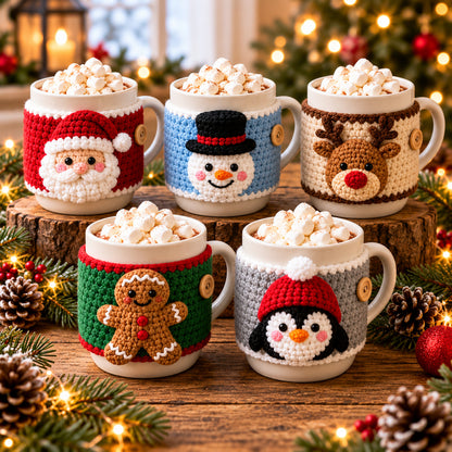 10 Christmas Mug Cozy Crochet Patterns Bundle PDF – Beginner Holiday Cup Covers