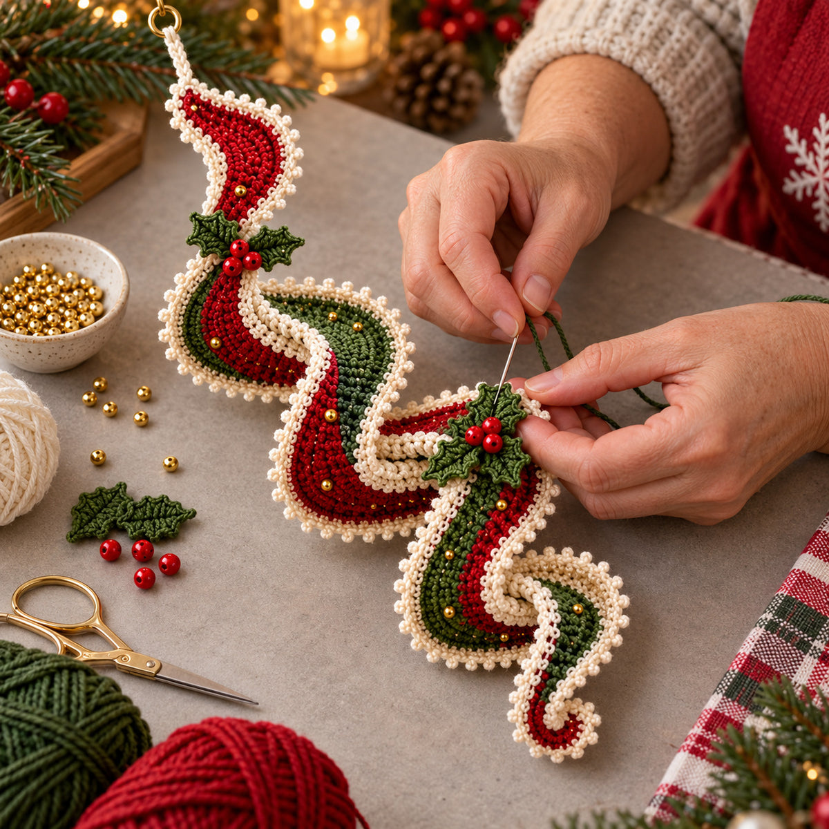 Crochet Spiral Wind Spinner Pattern PDF – Christmas Ribbon Ornament