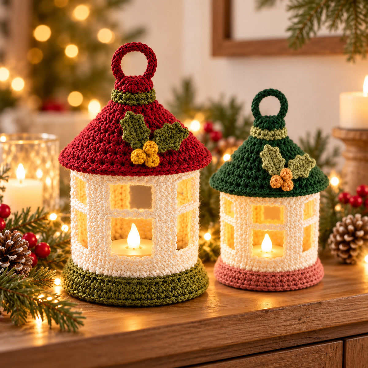Mini Christmas Lantern Crochet Pattern PDF – LED Tealight Holder