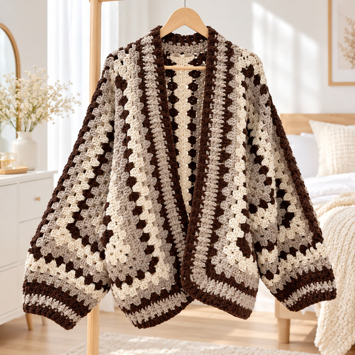 Hexagon Cardigan Crochet Pattern PDF – Oversized Chunky Sweater S/M–L/XL