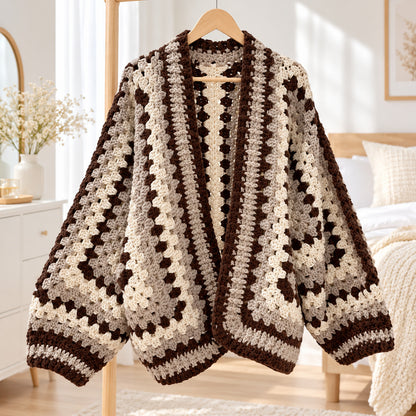 Hexagon Cardigan Crochet Pattern PDF – Oversized Chunky Sweater S/M–L/XL