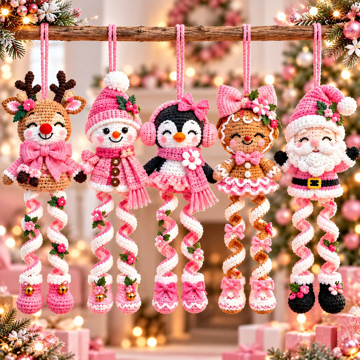 5 Christmas Spiral Ornament Crochet Patterns Bundle PDF – Reindeer, Snowman, Penguin, Gingerbread & Santa