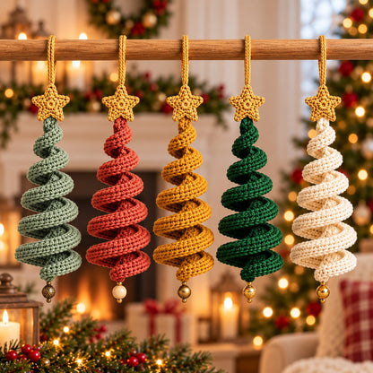 3D Spiral Christmas Tree Ornament Crochet Pattern PDF – Star & Bead Decor