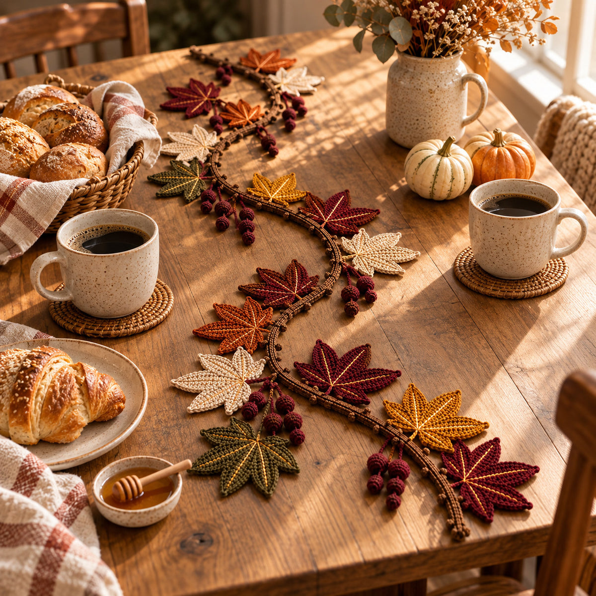 Autumn Maple Leaf Table Runner Crochet Pattern PDF – 3 Sizes