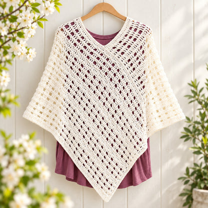 Spring Retreat Poncho Crochet Pattern PDF – Openwork Lightweight S–XL