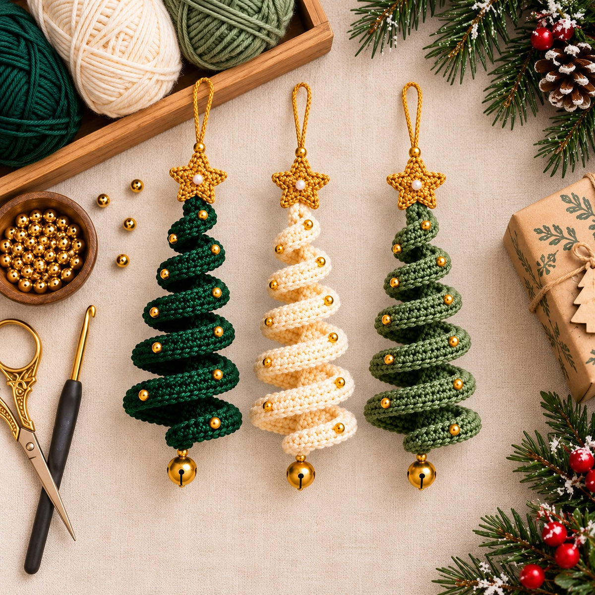 Christmas Tree Crochet Ornament Pattern PDF – Hanging Spiral Xmas Decor