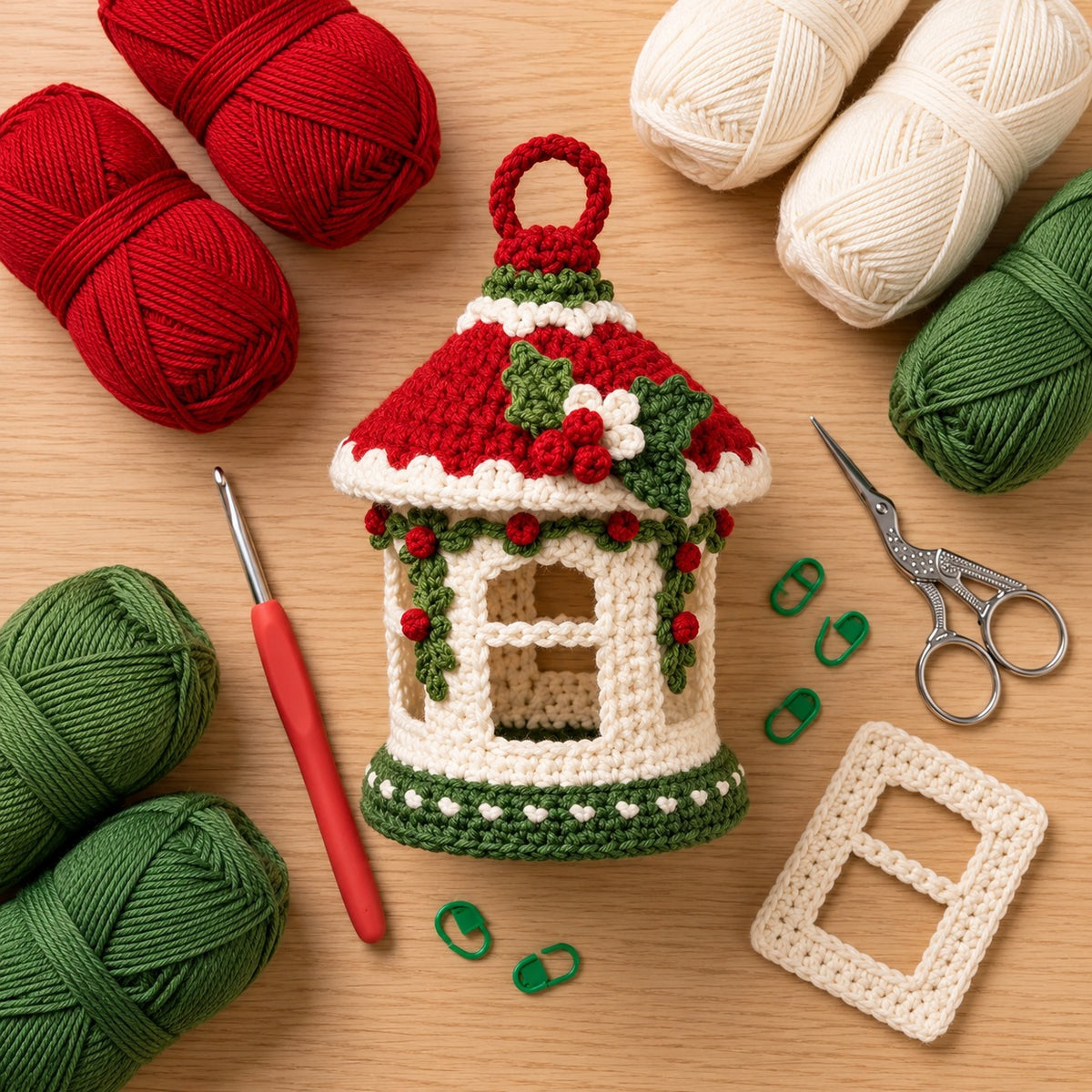Crochet Christmas Lantern Pattern PDF – 3D Holiday LED Tea Light Holder