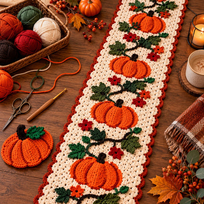Crochet Pumpkin Table Runner Pattern PDF – Fall & Thanksgiving Decor