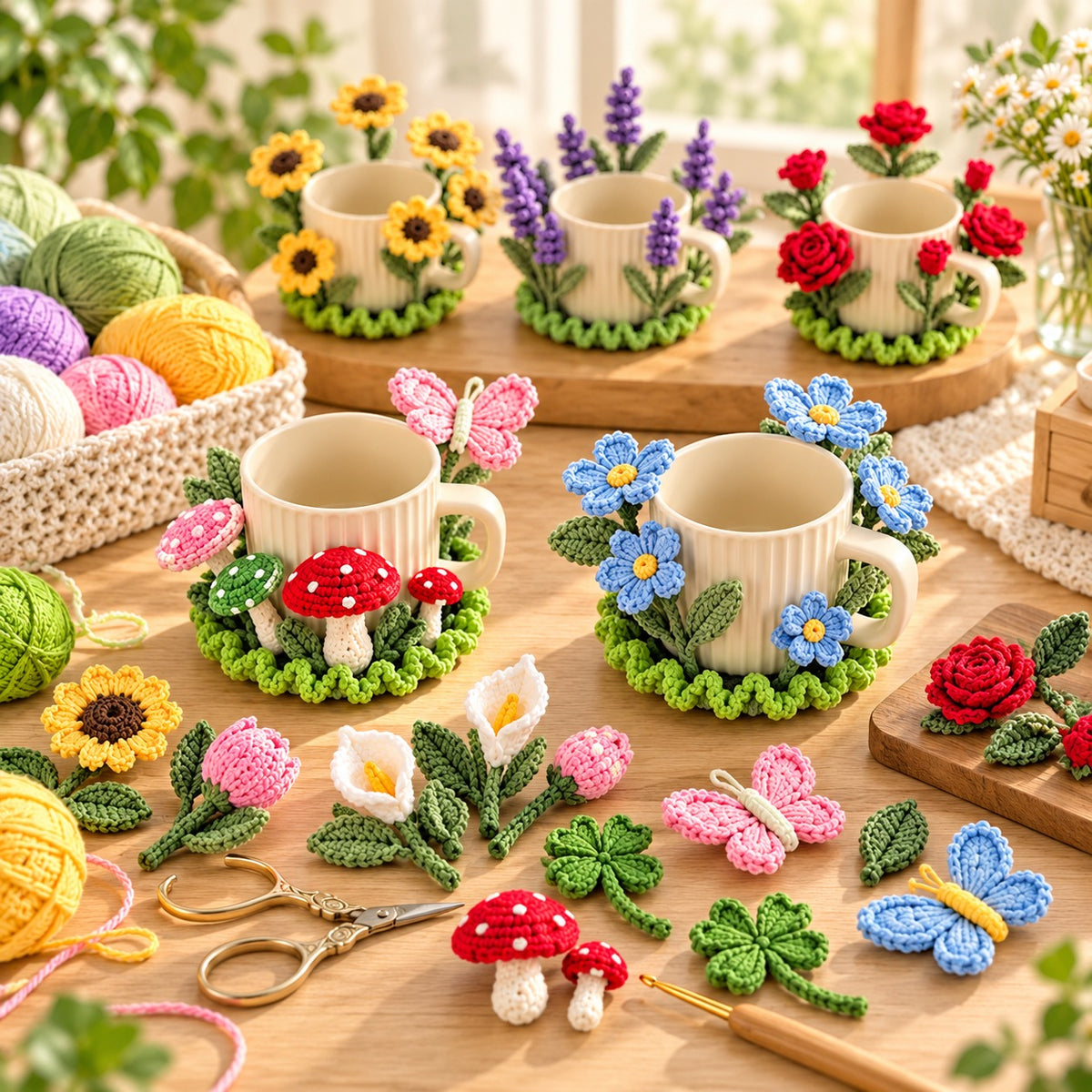 10+ Flower Coaster Crochet Pattern PDF – Popping Flowers & Sunflower Designs