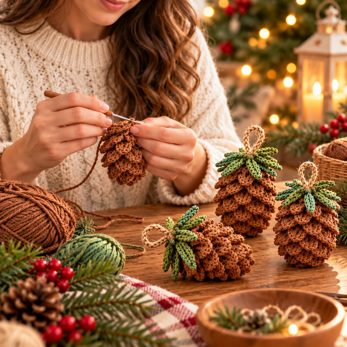 Realistic Pine Cone Crochet Pattern PDF – Rustic Christmas Woodland Ornament