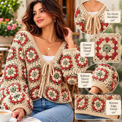 Boho Granny Square Cardigan Crochet Pattern PDF – Vintage Style