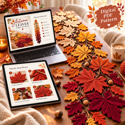 Autumn Leaves Table Runner Crochet Pattern PDF – Pumpkin Spice Gradient
