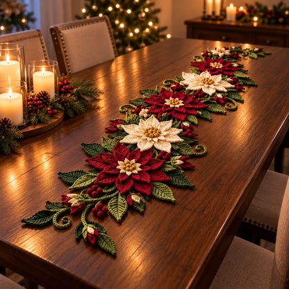 Poinsettia Snowflake Crochet Table Runner Pattern PDF – Christmas Decor