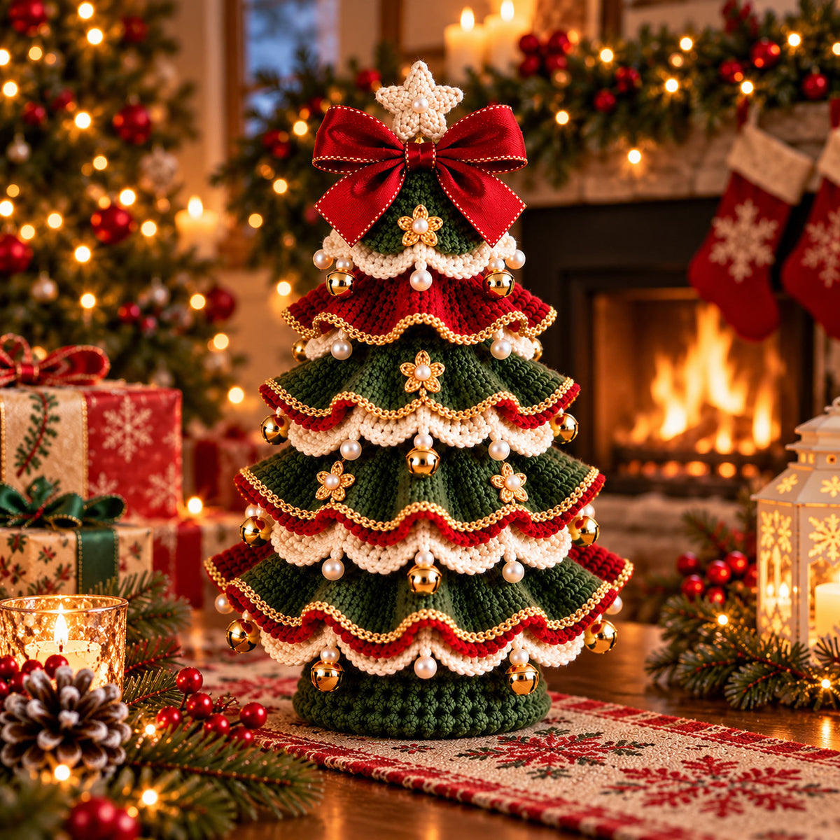 Layered Christmas Tree Crochet Pattern PDF – Tabletop Holiday Decor