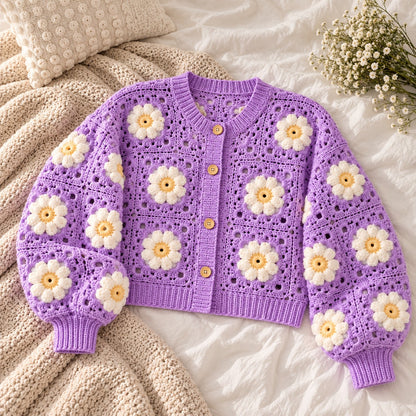Lavender Daisy Granny Square Cardigan Crochet Pattern PDF – XS–5XL