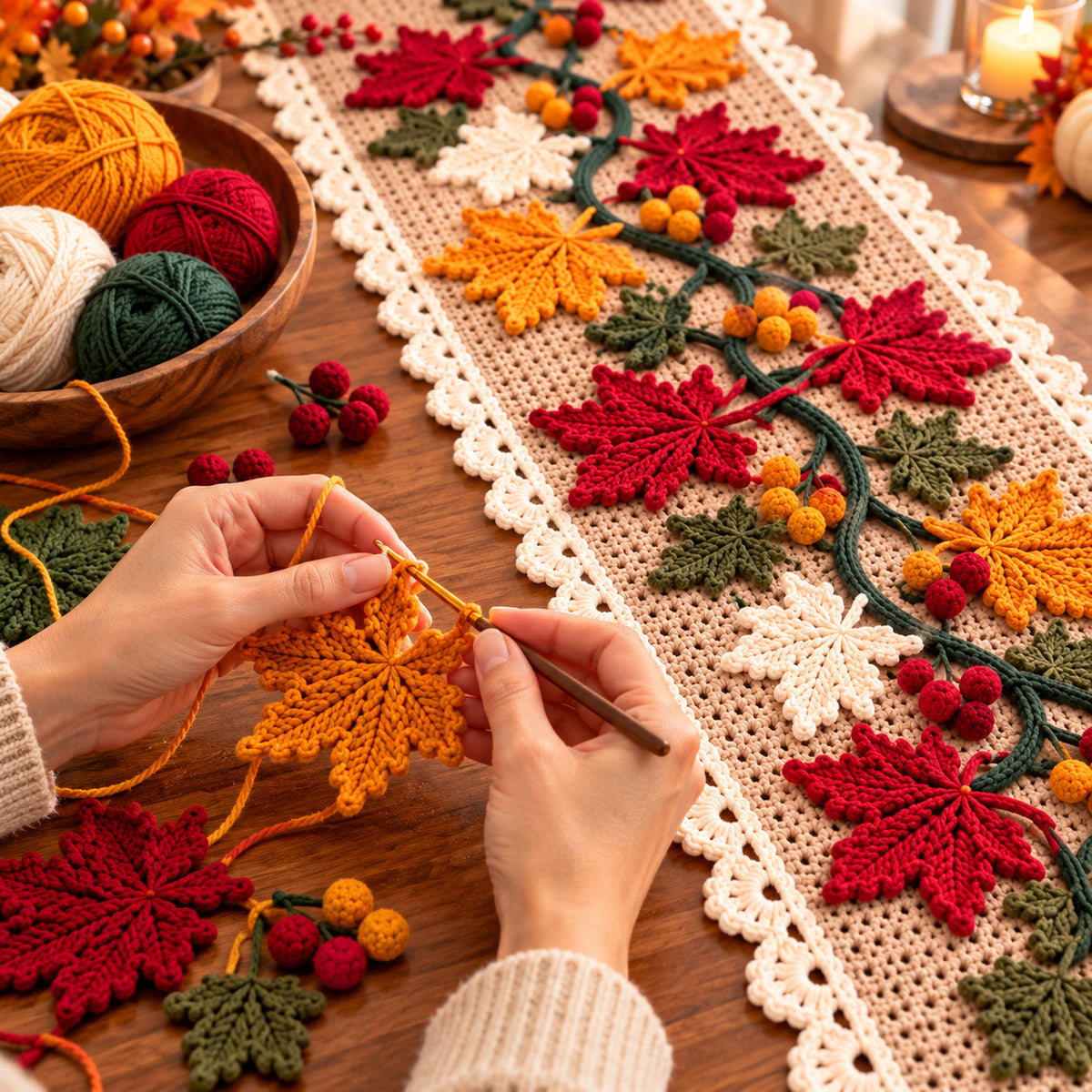 Crochet Maple Leaf Table Runner – Handmade Fall & Thanksgiving Decor