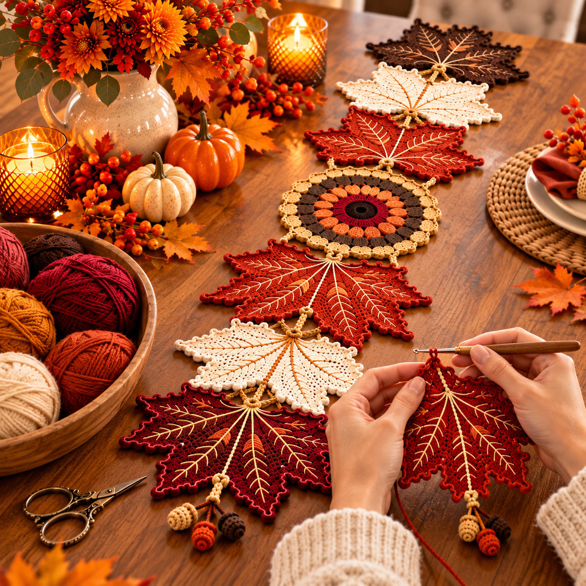 Autumn Maple Leaf Table Runner Crochet Pattern – Fall Decor PDF