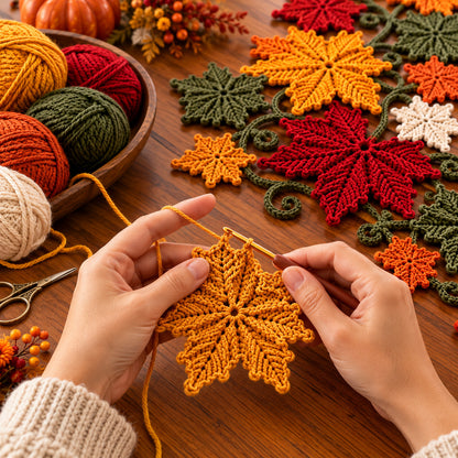 Maple Leaf Crochet Table Runner Pattern PDF – Fall & Thanksgiving Decor
