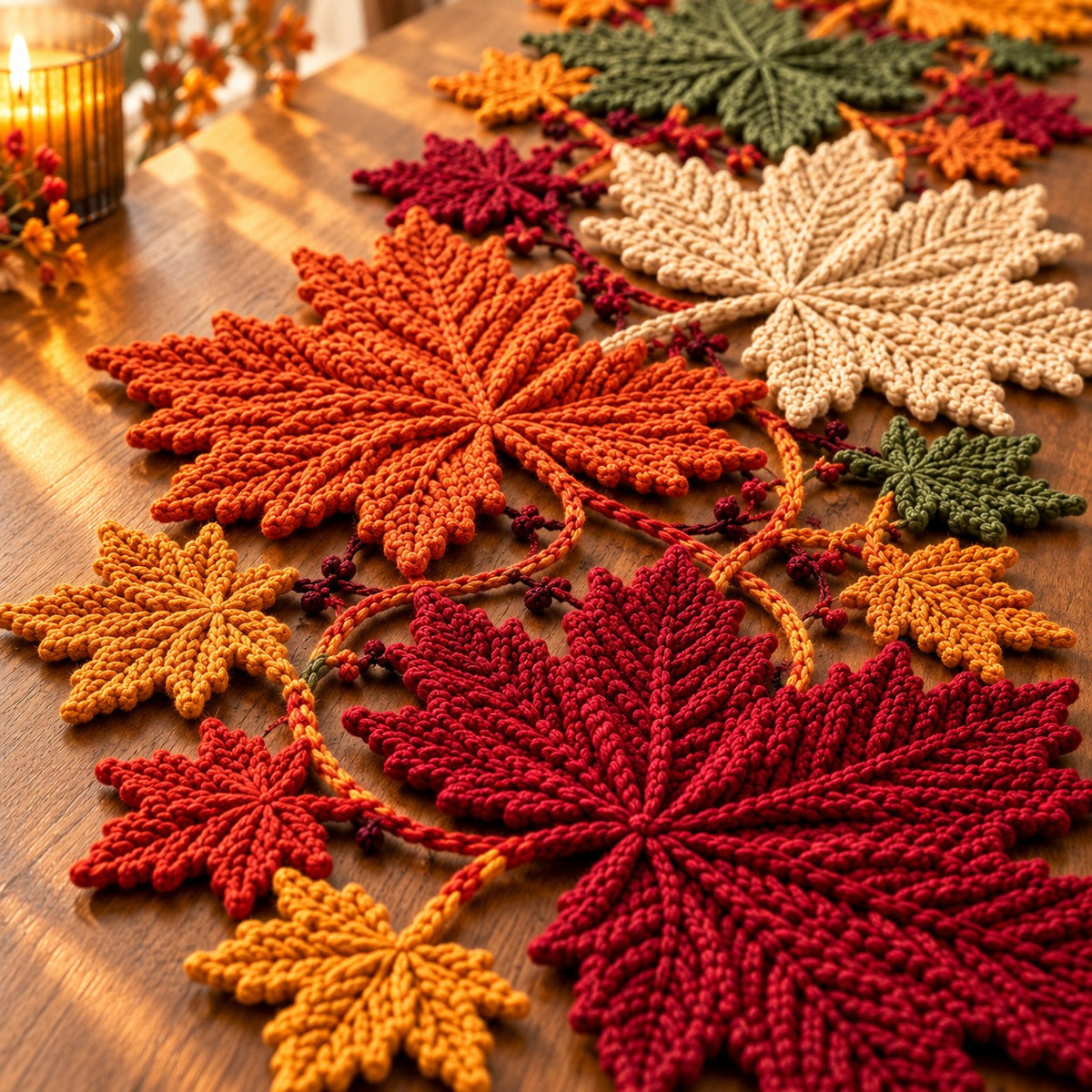 Autumn Maple Leaf Table Runner Crochet Pattern – Botanical Fall Decor PDF