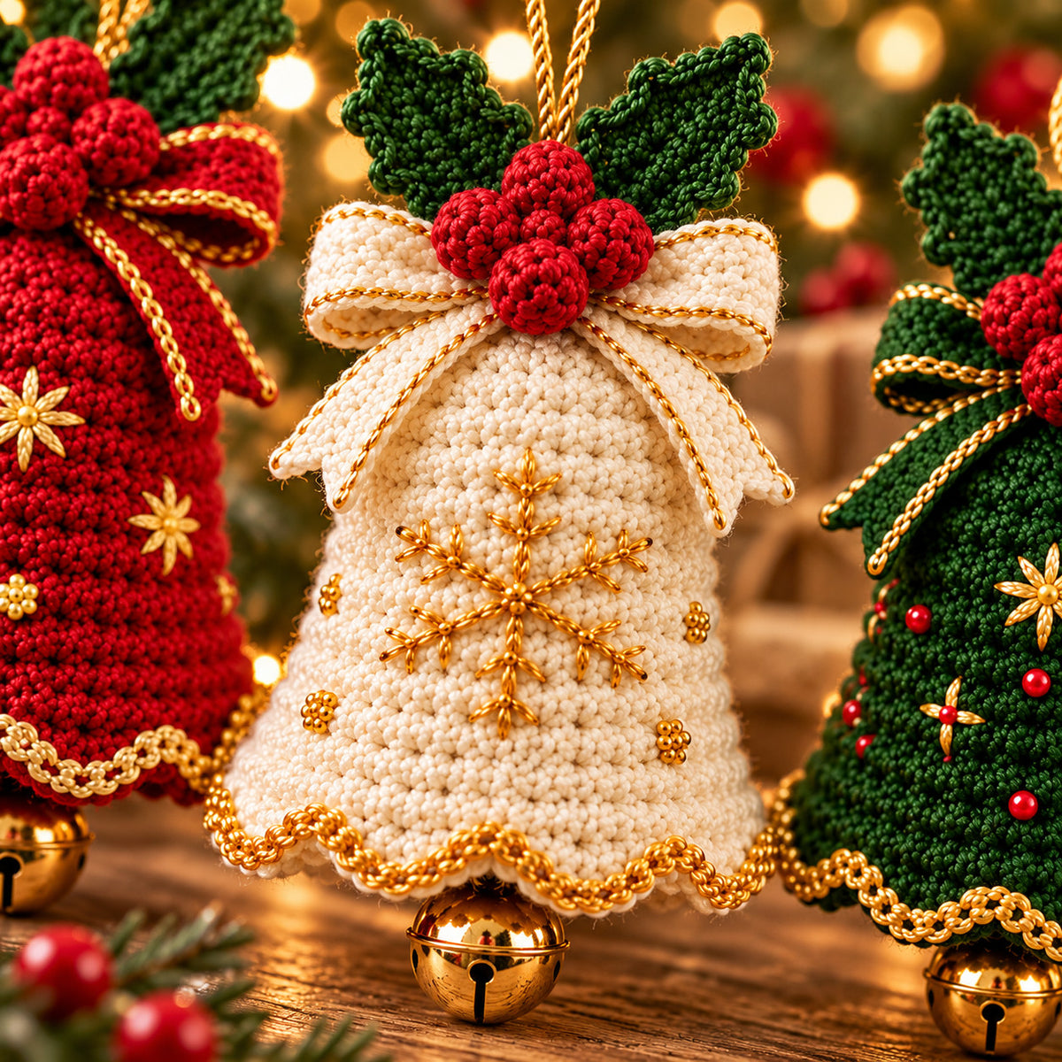 Christmas Crochet Wreath Pattern PDF – Poinsettia, Leaves & Berries