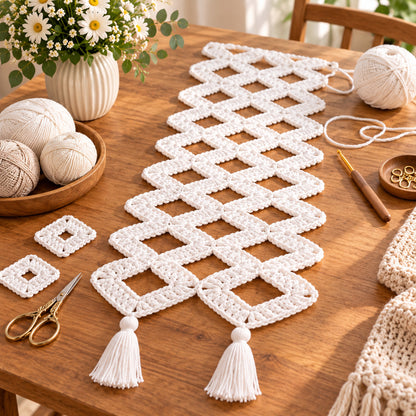 Easy Granny Square Table Runner Crochet Pattern PDF – Join-As-You-Go, Any Size