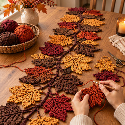 Crochet Autumn Leaf Table Runner Pattern PDF – Oak & Maple Leaves